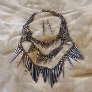 Spiked Silver Necklace and earring set